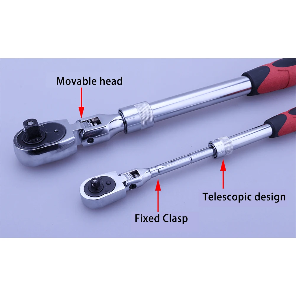 72 Teeth 1/4 1/2 3/8 Telescopic Ratchet Spanner Automatic Quick Release Adjustable 90 Degrees Scaffold Handle Ratchet Wrench Set