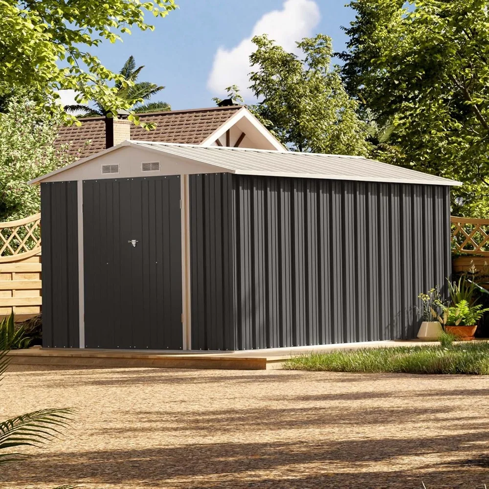 

8 x 12 feet outdoor metal storage shed, steel yard shed with lockable door design, garden, backyard, terrace