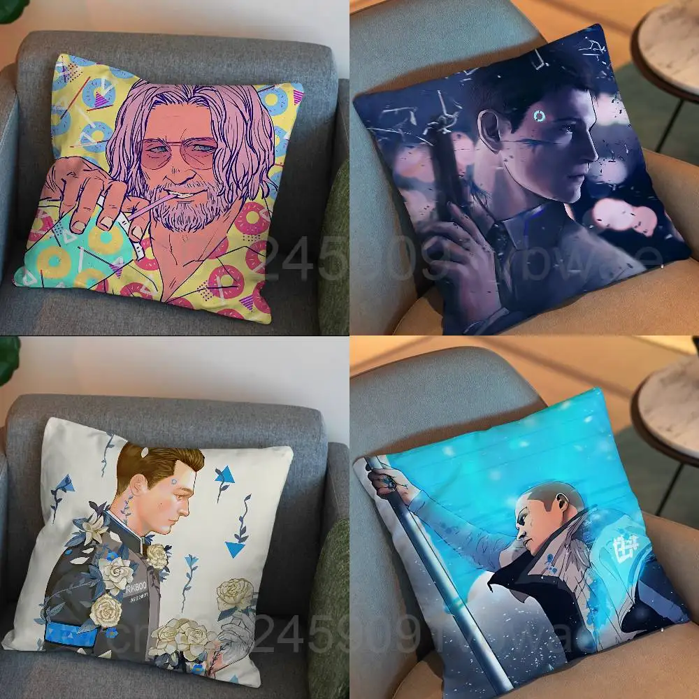 

game RK800 Detroit Connor Pillow Case Anti-dustmite Pillowcase Invisible zipper silky short plush Sofa cushion cover