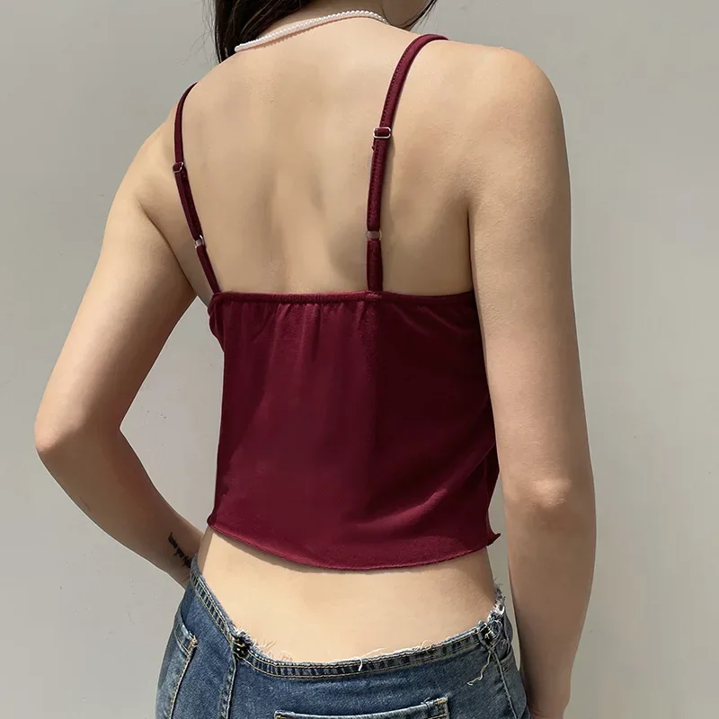 Sexy Red Camisole Summer V-neck Backless Crop Top Shirt Y2k 2000s Vintage Clothes 2024 Women Tank Tops bow crop top