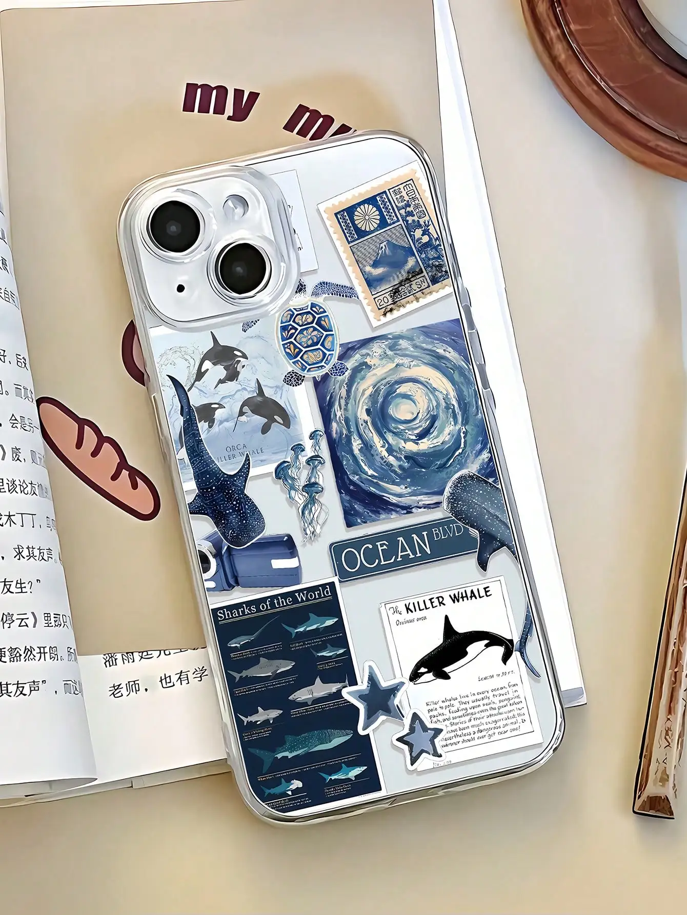 Coque de téléphone esthétique Summer Ocean Elements Whale, méduse, tortue Collage, compatible avec iPhone 17 à 11 Pro Max Plus