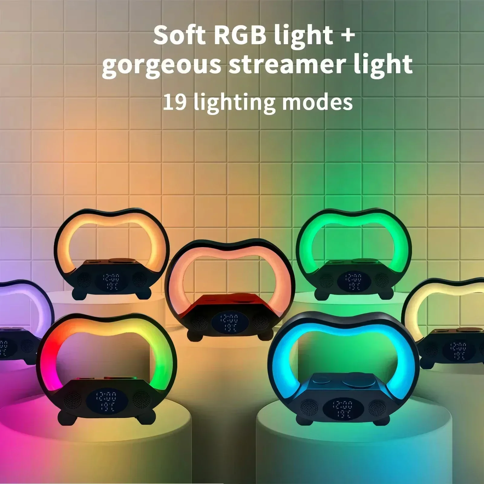6つの機能を1つにまとめた多機能ワイヤレス充電スタンド。rgbナイトライトと時計機能を搭載し、iphone-16、15、14、13に対応した急速充電ステーション。