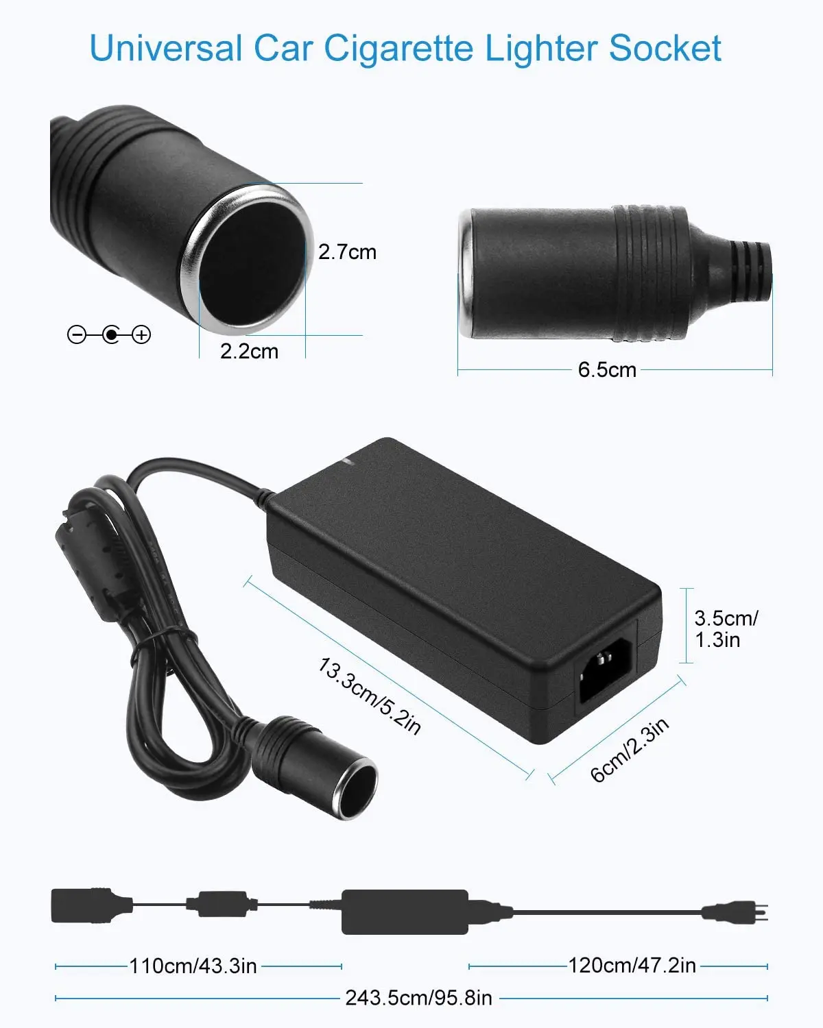 Fonte de alimentação com plugue automático de isqueiro, 12V, 120W, 96W, 60W, 24W, carregador adaptador, conversor, transformador para carro,