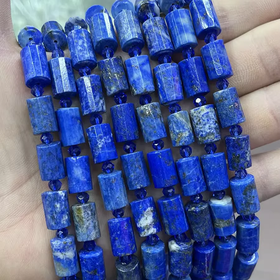 8x12mm Natural Lapis Lazuli Faceted Column Tube Charms Gemstones Crystal Beads Jewelry