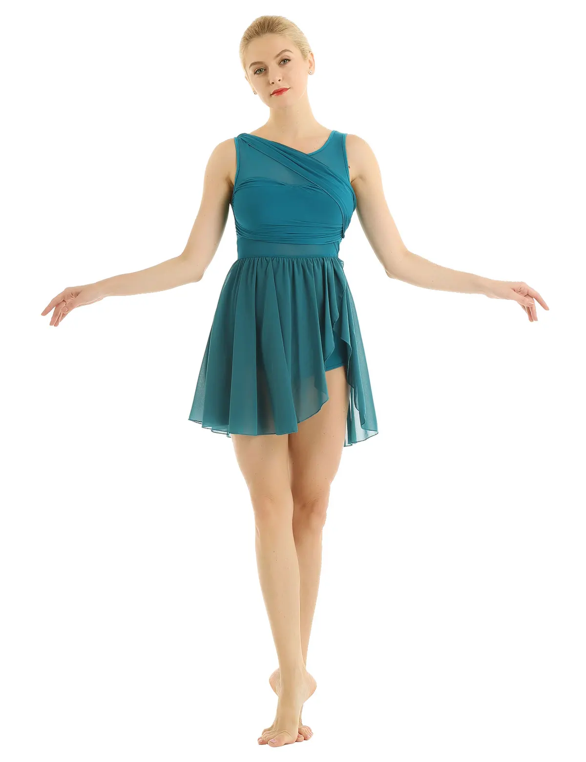 

Lyrical Contemporary Dance Dress Womens Sleeveless Ballet Skirts Asymmetrical Gymnastics Leotard Ballerina Performance Costume