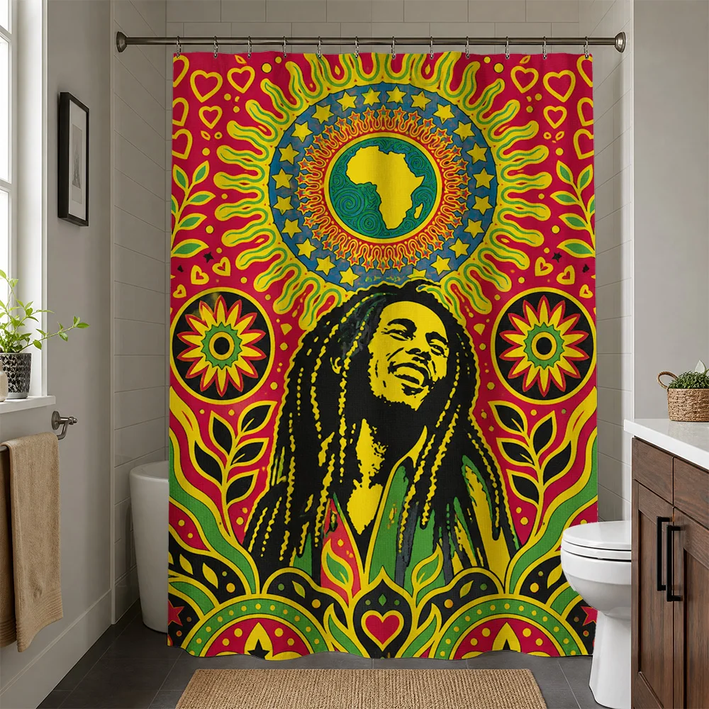 Boho Retro Psychedelic Waterproof Shower Curtain Tribal Art Bathroom Decor Groovy Jamaican Vibes Music Print Liner for Hippie St