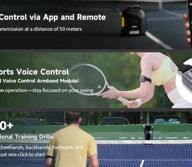 Tenniix Tennis Ball Launcher Machine Portable AI Coach Voice Control Smart Tennis Machine Training Shooting Equipment for Court