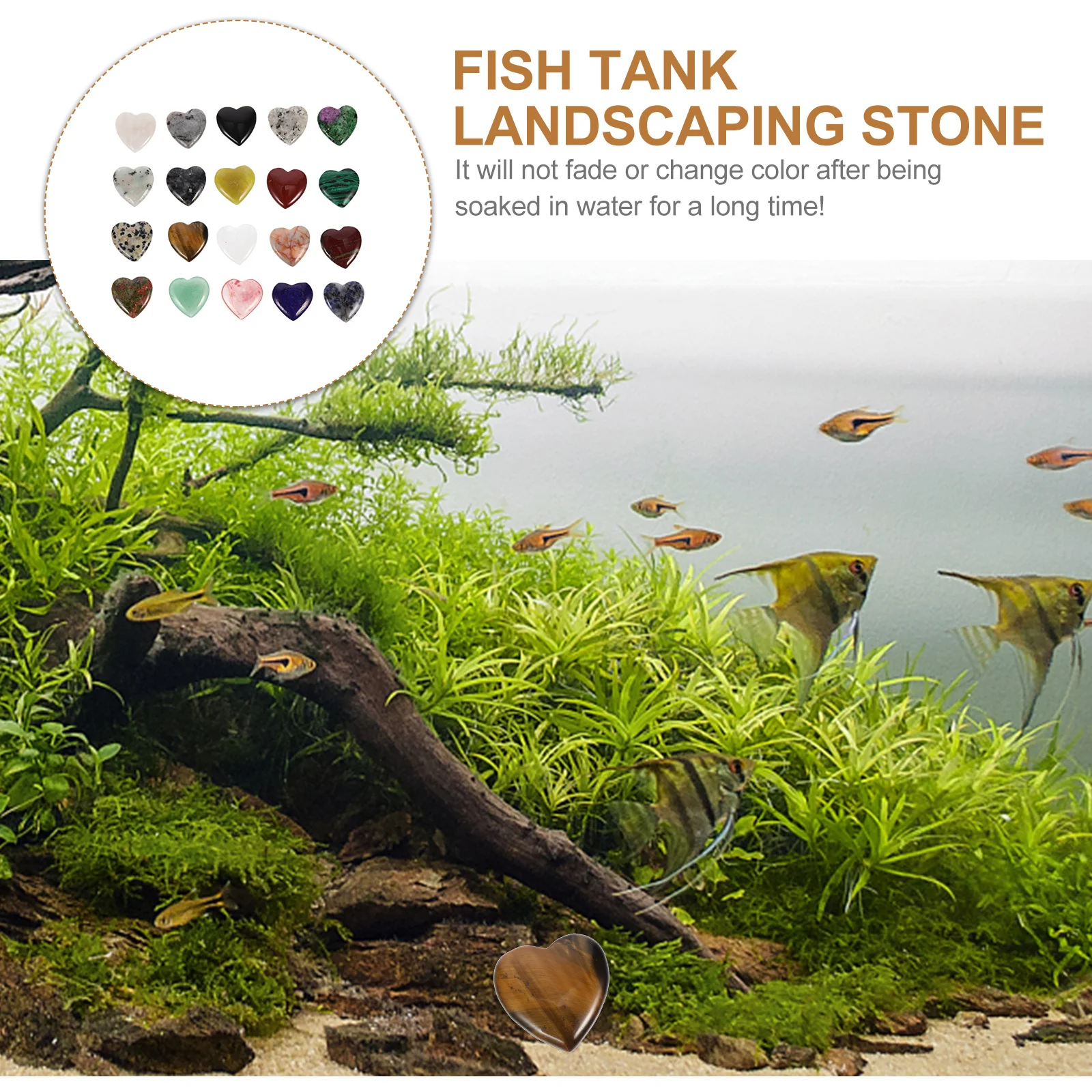 

20Pcs Aquarium Crystal Stones Heart-Shaped Stone Ornaments Fish Tank Decorations Delicate Landscaping Stones Aquarium Fish Tank