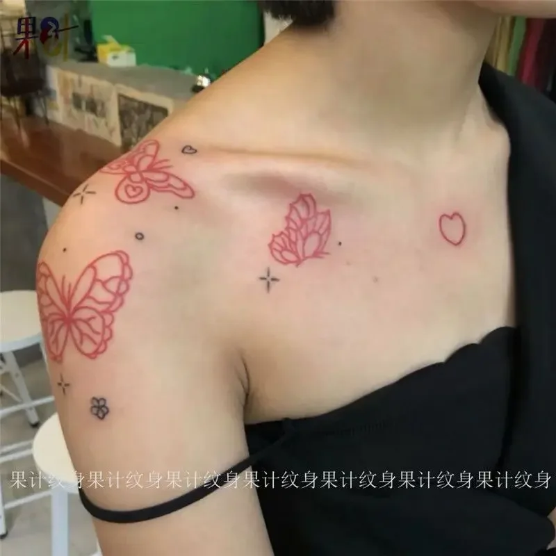 Juego de tatuajes de mariposa a prueba de agua para mujer, tatuaje falso para muñeca, clavícula, tatuajes temporales Y2K, pegatinas de tatuaje de cereza lindas simples