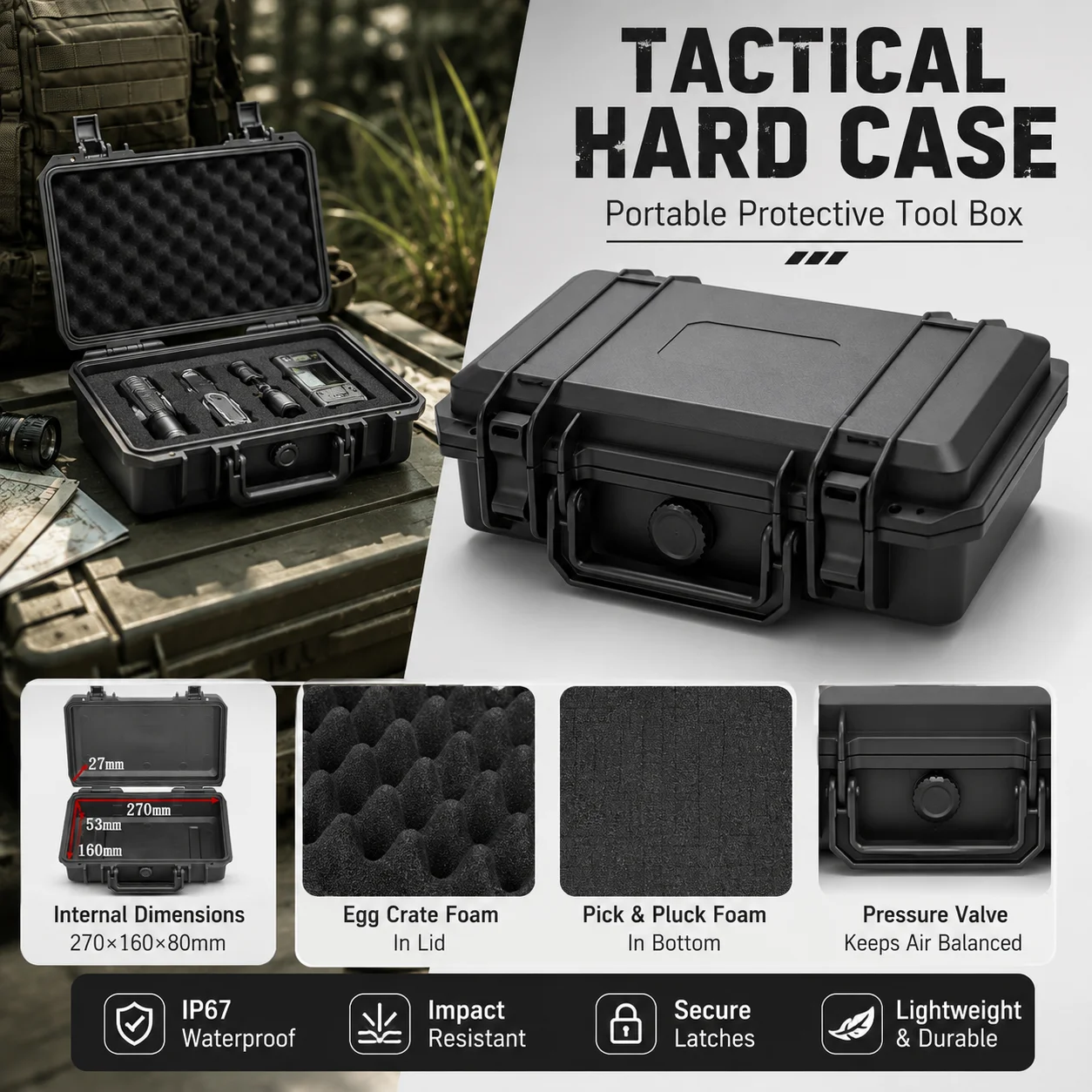 Portable Hard Plastic Tool Box Protective Equipment Case for Camera Lens Instruments Storage Carrying Organizer Travel Gear Bag