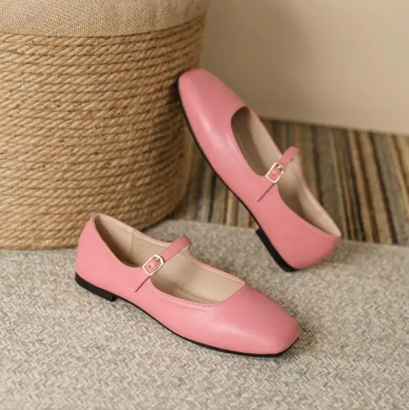 Fashion Flats shoes woman 2024 trend luxury designer Square Toe Ballet pink Shoes Mary Jane Casual Buckle Strap Female Shoes