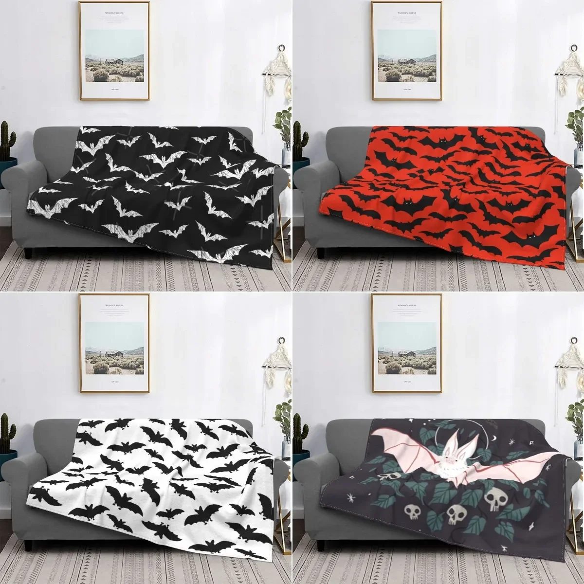 Bats Pattern Throw Blanket Halloween Goth Fleece Flannel Lightweight Blankets for Home Office Couch Bed Sofa Car All Season