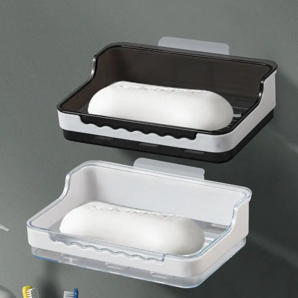 Wall Mounted Soap Holder Organizer Portable Punch-Free Double Layers Soap Storage Tray With Lid Waterproof Soap Dish Kitchen