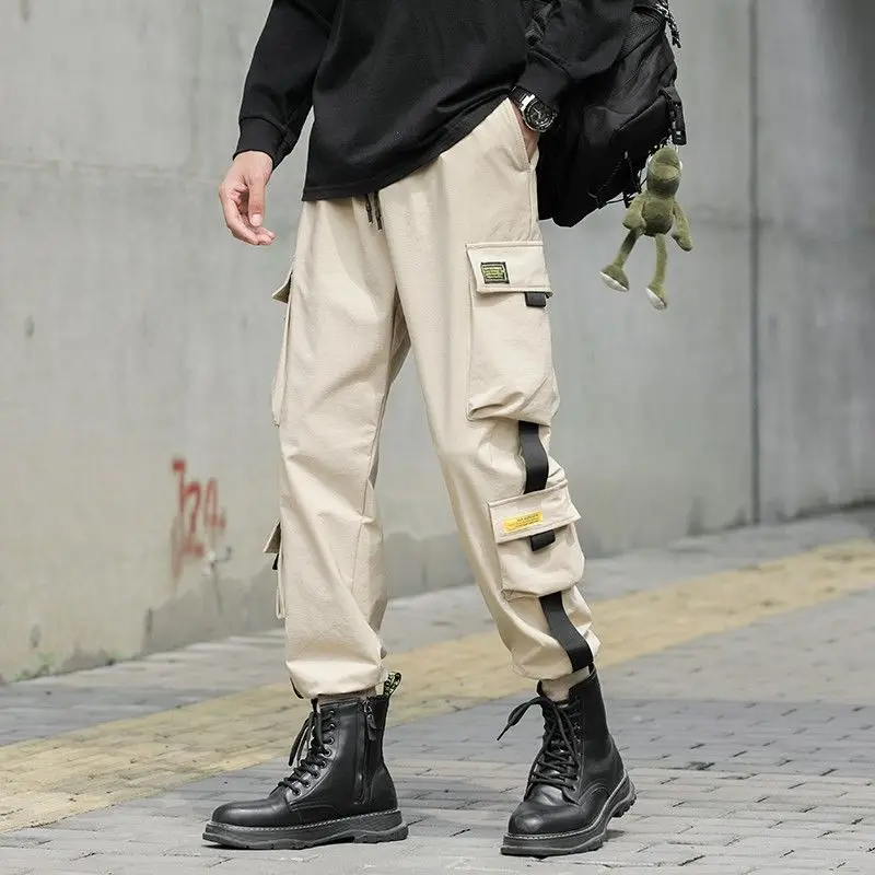 Fashion Casual Specific Character Cargo Pants Man New Classic Waist Drawcord Loose All-match Youth Male Trousers