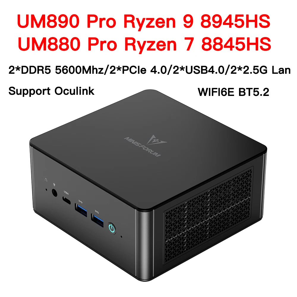 MINISFORUM Oculink 미니 PC 게이머 컴퓨터, UM890 UM880 Pro Ryzen 9 8945HS Ryzen 7 8845HS 미니 PC DDR5 32GB 1TB PCIe SSD 2*2.5G