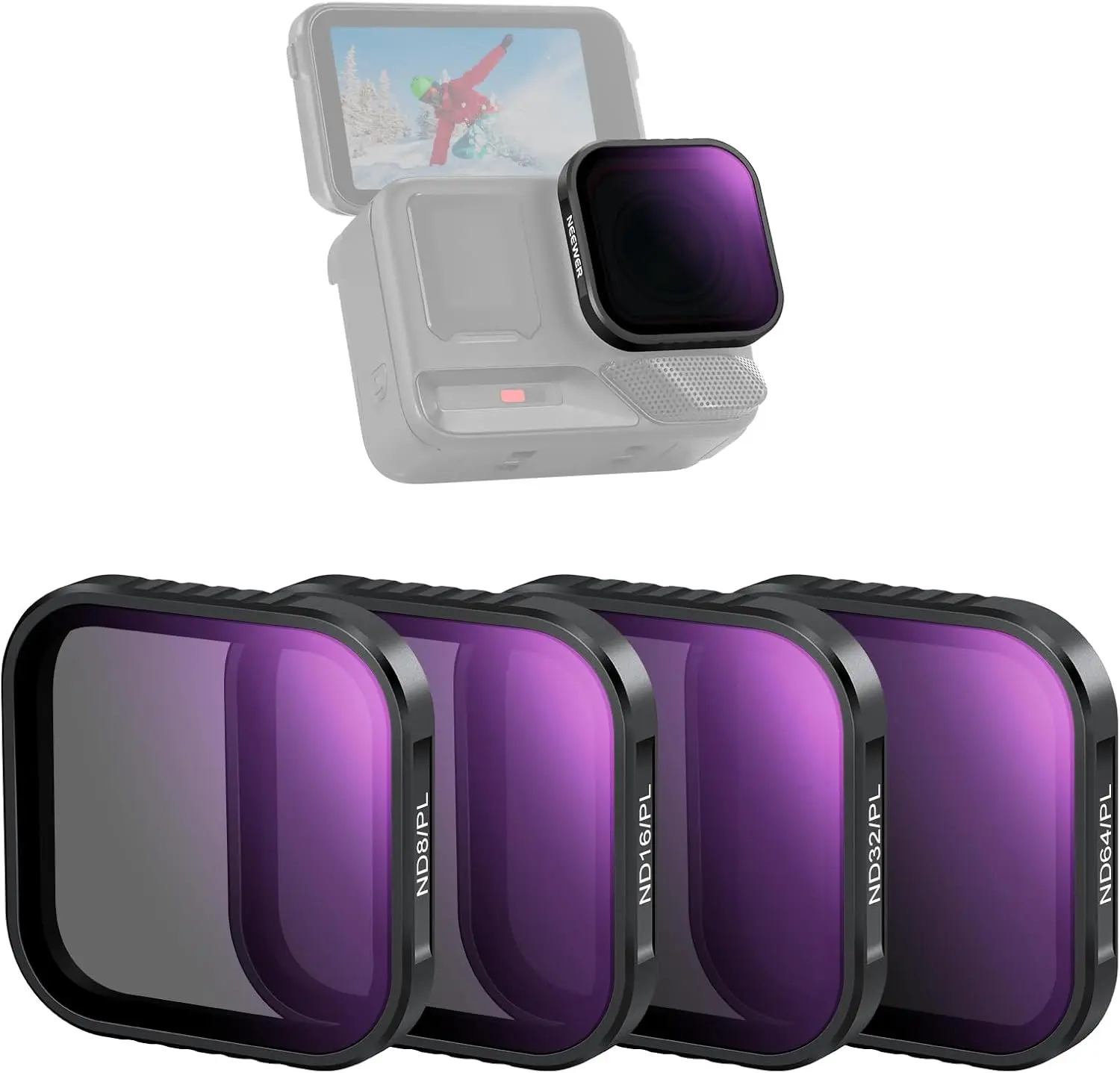 NEEWER 4-teiliges Set mit polarisierten ND-Filtern für Insta360 Ace Pro/Ace Pro 2, ND8/PL, ND16/PL, ND32/PL, ND64/PL, nicht für runde oder achteckige Objektive geeignet. – Detail 1