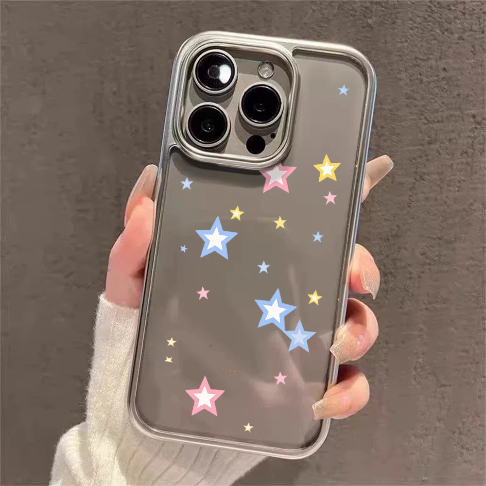 Y2K Stars Fashion Clear Cases For iPhone 15 Pro Max Case iPhone 16 Plus 13 14 15 12 11 17 Air XR Transparent Plating TPU Cover view 4