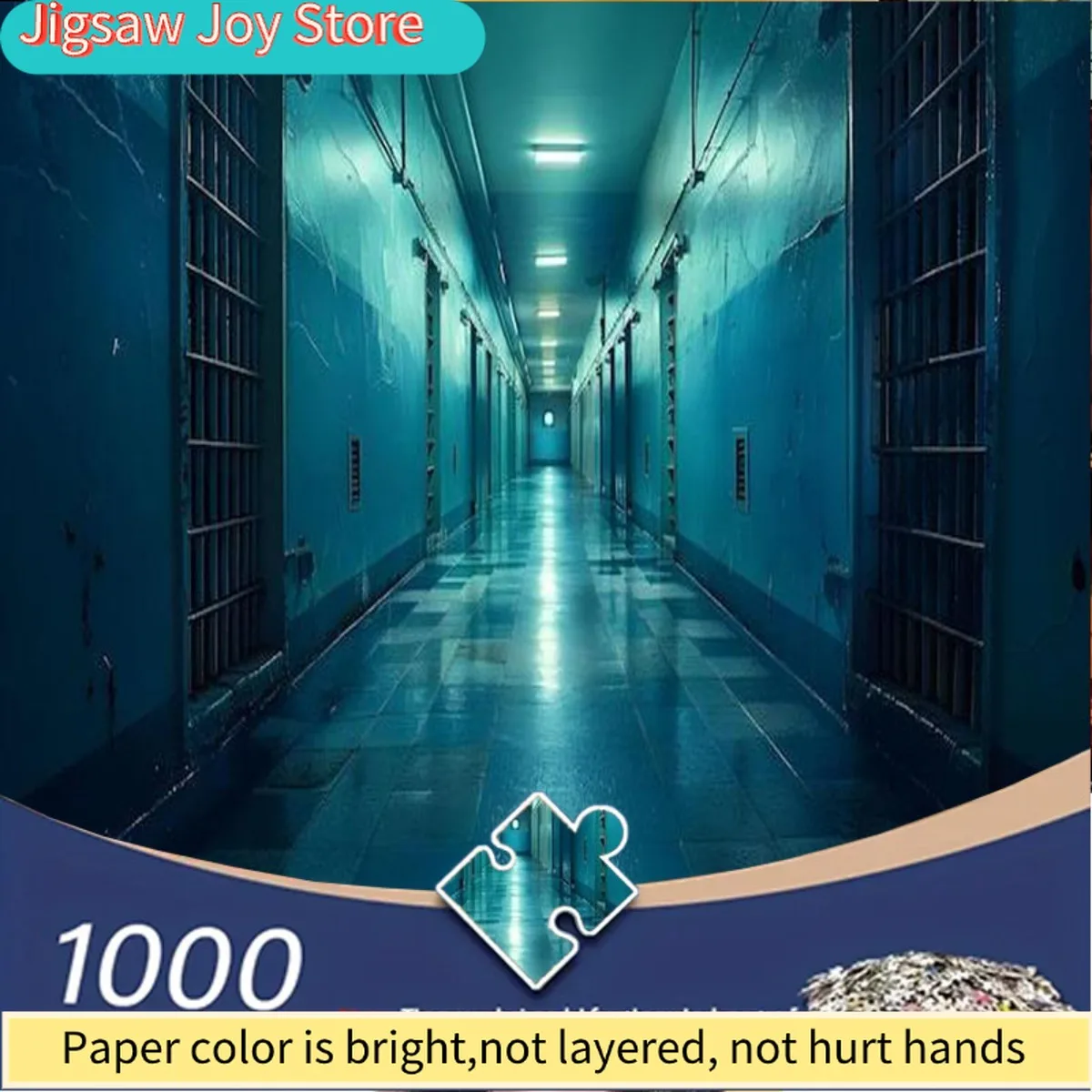 

Пазл для взрослых - Синий тюремный коридор с железными воротами и светом, длинное прямое удлинение, сложный 3D-эффект, портативный