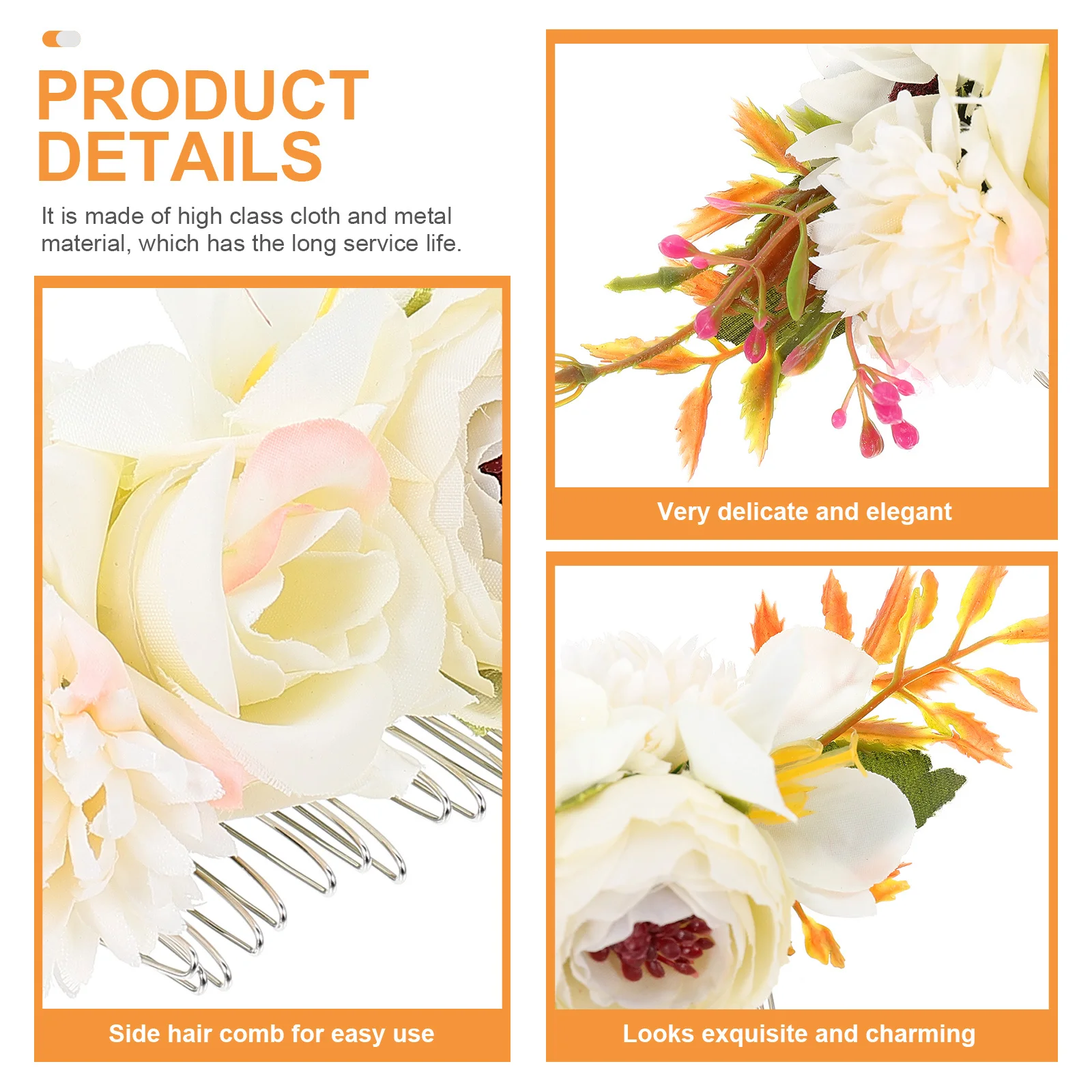 

Floral Bride Hair Comb Elegant Cloth and Metal Wedding Headdress for Bridal Party Prom Cosplay Anniversary Carnival Decorative