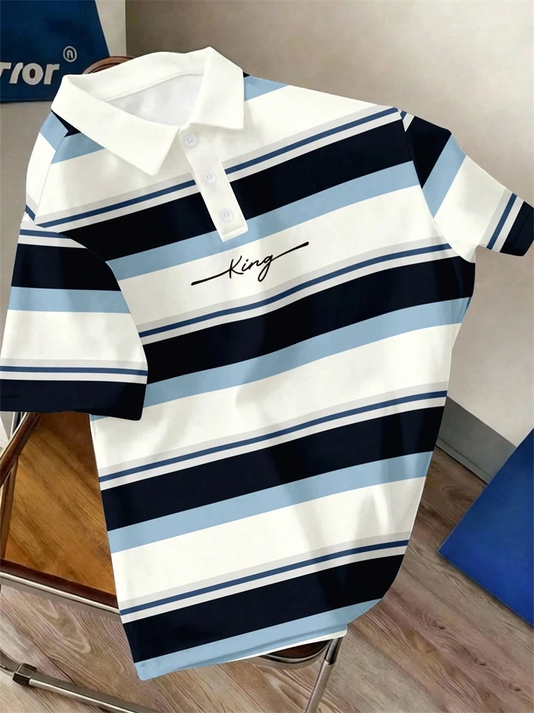 Camisa Polo Masculina Nova de Verão com Listras, Casual para Golfe e Negócios, Manga Curta — Perfeita para Passeios Diários e Encontros Sociais