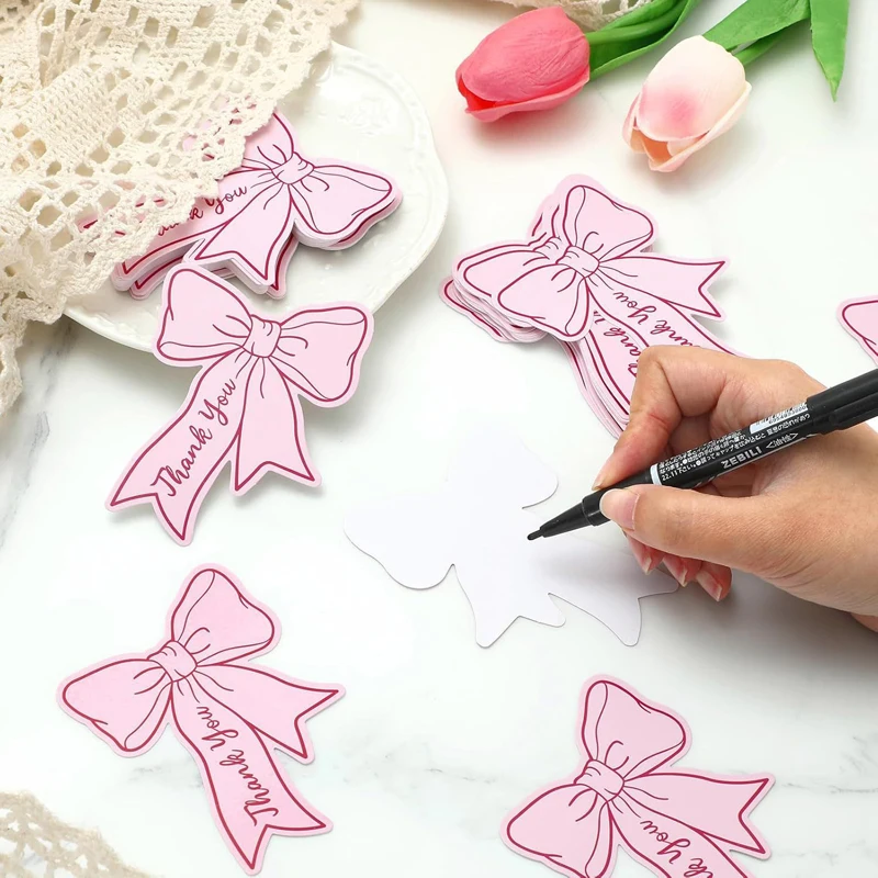 

100Pcs Pink Bow Mini Thank You Cards 2.5X3.5 Inch Bowknot Small Business Notes for Stores Restaurants Blank Note Cards Birthdays