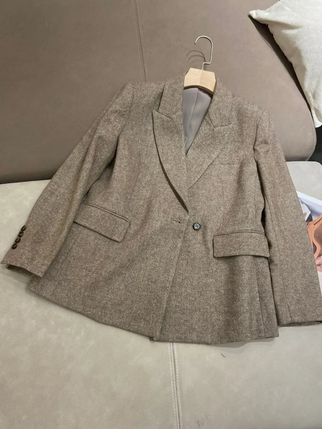 

Suit Coat for Ladies 2024 New Autumn Winter Wool Herringbone One Button Commuter Long Sleeve Jacket