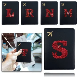 Pu Passport Cover Travel Passport Case Business Passport Clip Pocket Portable Bank Card Organizer Cover Red Rose Letter Pattern