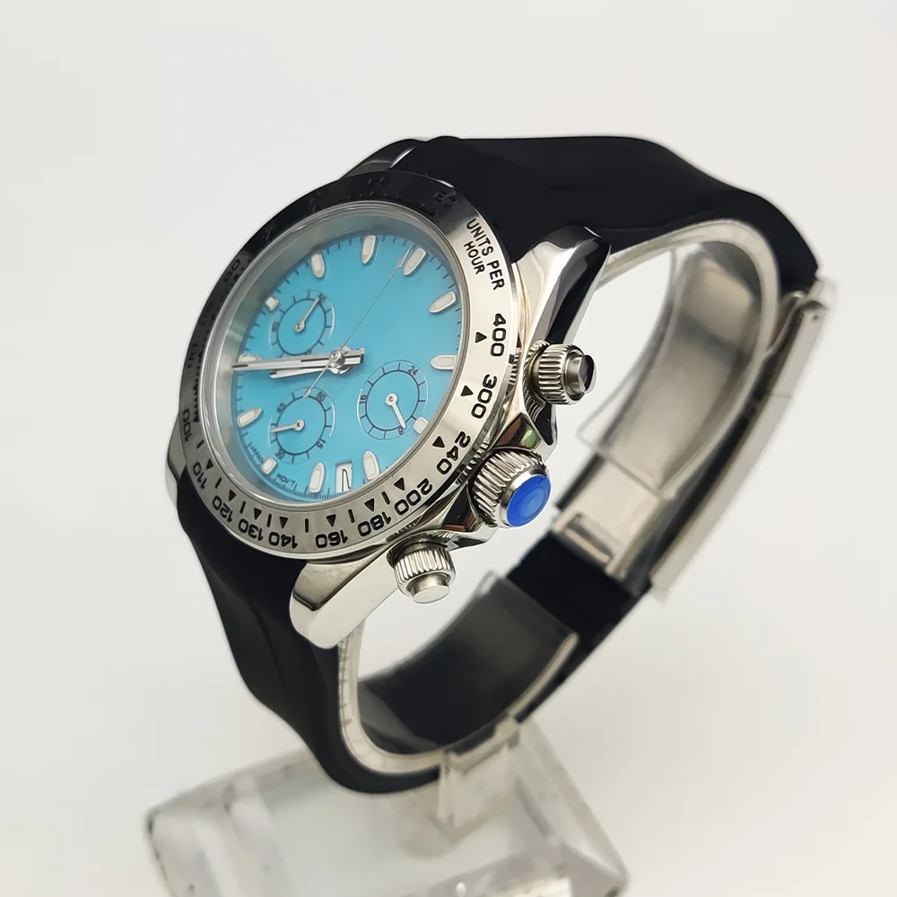 ساعة كوارتز للرجال متعددة الوظائف ، حركة Vk63 ، حافظة من الستانلس ستيل ، حزام مطاطي ، حافظة 39 مللي متر ، مضيئة ، ساعة مقاومة للماء