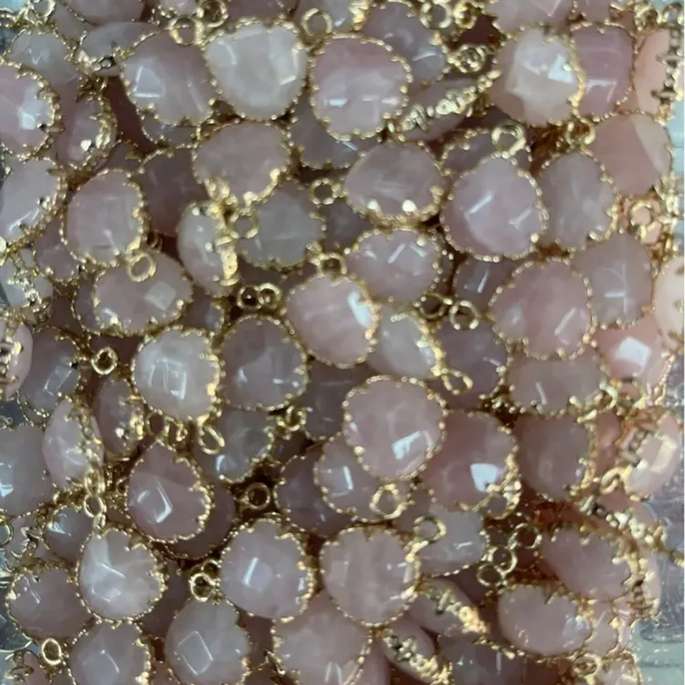 

12pc Fashion Natural roses quartz stone Double hole gold color Connector pendant jewelry making diy Bracelet Earring accessories