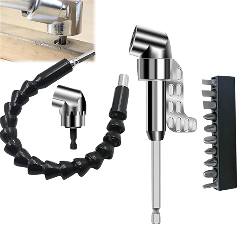 ABLU-105 Degree Right Angle Drill Adapter,Corner Angled Screwdriver, 1/4In Hex Shank Driver Angle Drill Attachment (4PCS Set)