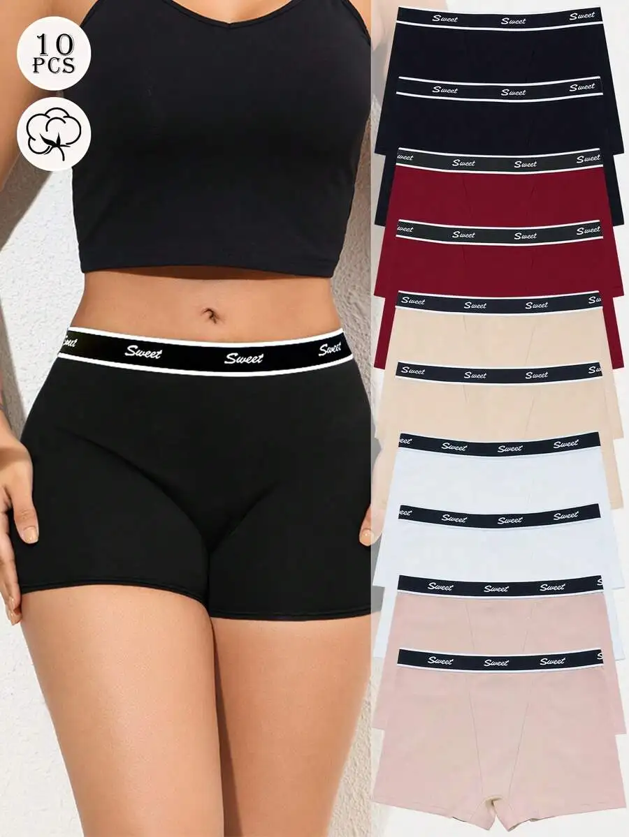 

10 Pack Cotton Women Boyshorts Comfortable Low Rise Solid Color Underwear For Daily Wear