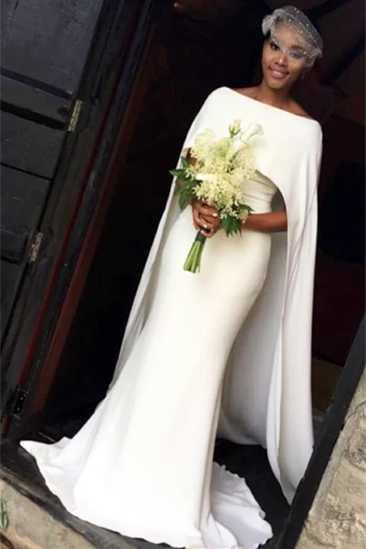 Customized White Vintage Classic Trailing Wedding Dress Snap Shoulder Sleeveless Fishtail Floor Length Wedding Dress Black Girls