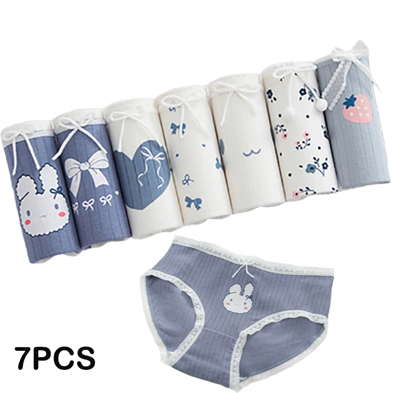 7PCS/Lot Women\'s Underwear Cute Cotton Panties Seamless Sexy Briefs For Girl Ladies Lingerie Cartoon Pantys Print Underpants