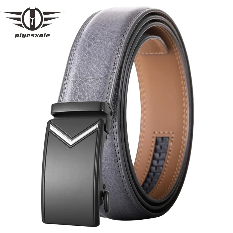 

Plyesxale 3.5cm Width Men's Leather Ratchet Belt Comfort Dress Belts for Men Automatic Buckle Brown Black Gray Cowhide Belt B660