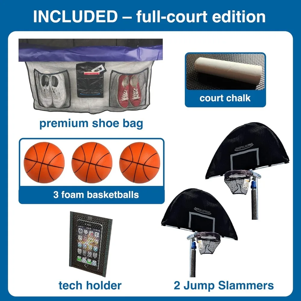 แทรมโพลีนบาสเก็ตบอลแบบเต็มสนามดีลักซ์ พร้อมห่วงที่ 2 และอุปกรณ์เสริม