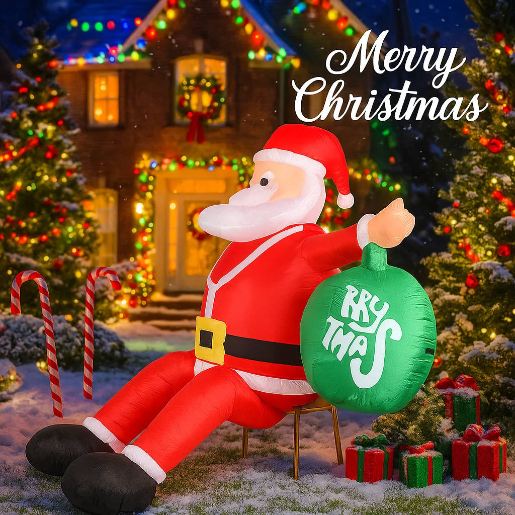 7.9ft brinquedos infláveis de natal quintal gramado festa decoração papai noel bola de natal suprimentos para casa ornamento presente com luz led