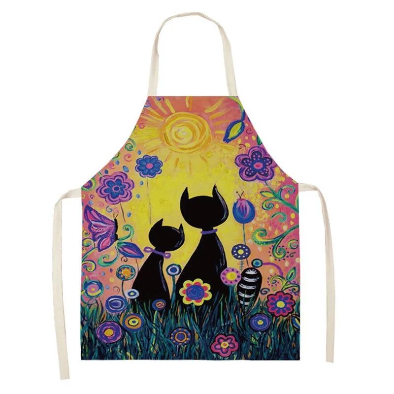 Artistic cat color apron oil-proof cleaning adult and children printed apron home kitchen cooking sleeveless bib