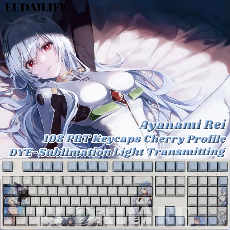 

Ayanami Rei 108 Keycap PBT EVA Anime DYE Sublimation Light Transmitting Cherry MX Cross Axis Switch for Mechanical Keyboard