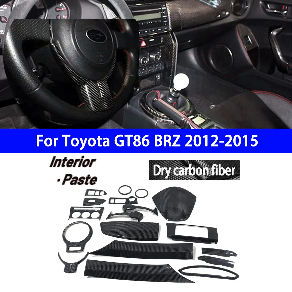 

For Toyota 86 GT86 Subaru BRZ True Carbon Fiber Interior Modification, Complete Set of Center Console Panel Decorative Stickers