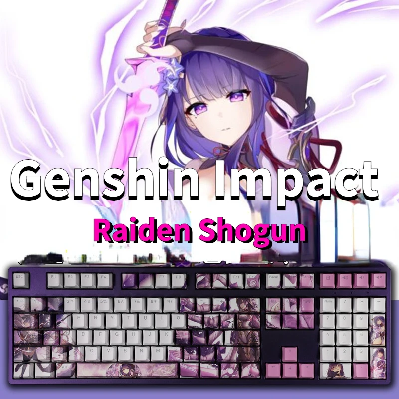 

Колпачок для клавиатуры Genshin Impact Raiden Shogun, колпачок для клавиатуры с персонажами игры s PBT, колпачок для механической клавиатуры с профилем вишни, 108 клавиш