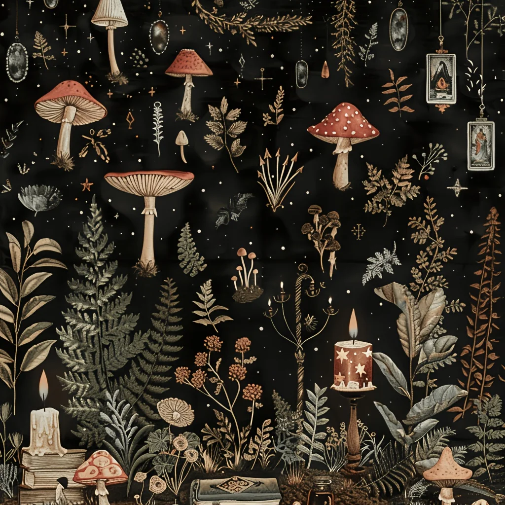 Mystical Mushroom and Fern Art Tapestry - Unique Nature Design for Modern Home Decor - Adds Magic to Any Room