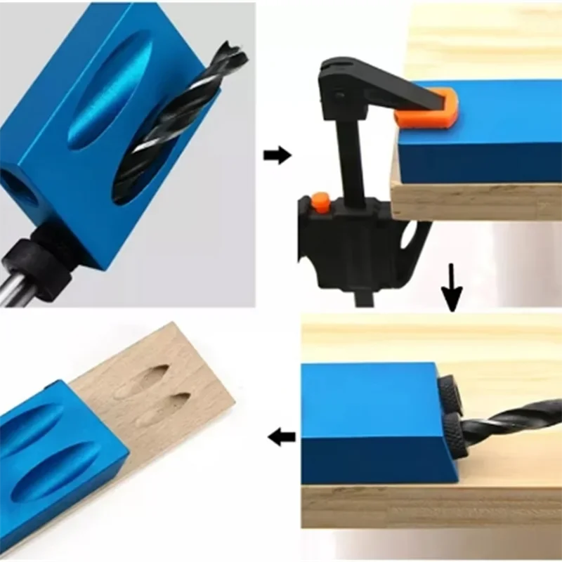 Imagem -05 - Carpintaria Oblíqua Bolso Hole Locator Jig Kit Guia de Broca Grupo Carpintaria Faça Você Mesmo Furador Brocas Ferramenta 15 Graus de Ângulo 14 Pcs