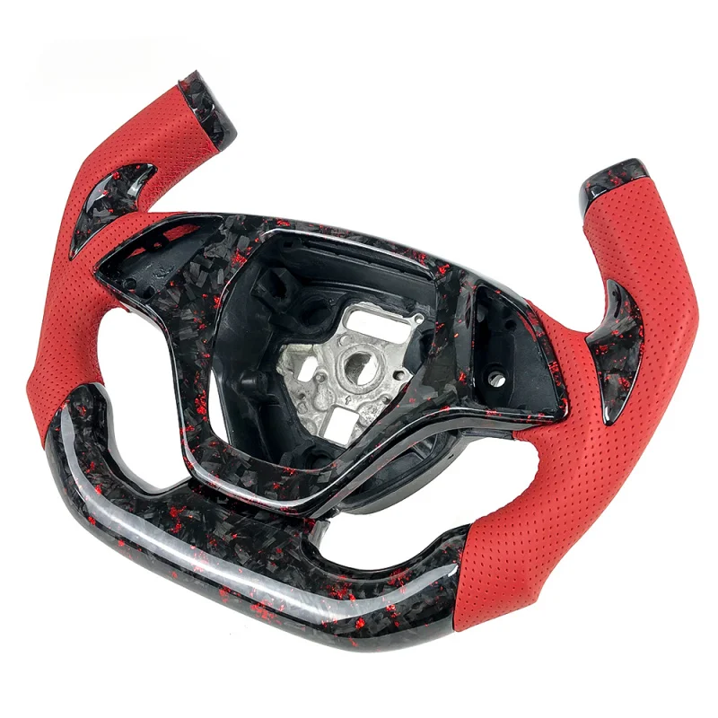 For Chevrolet Corvette C7 Custom Red Powder Forged Carbon Fiber Red Perforated Leather Racing Steering Wheel