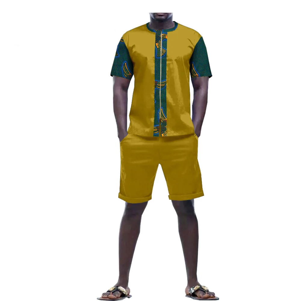 

Summer New Men Casual Shorts Sets Short Sleeve T Shirt +Short Pants Male Tracksuit Set Traditional African Gentleman Clothes