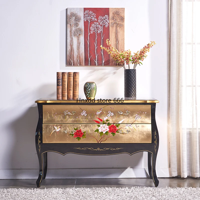 Entrance cabinetliving room solid wood new Chinese gold foil dining side cabinet storage locker