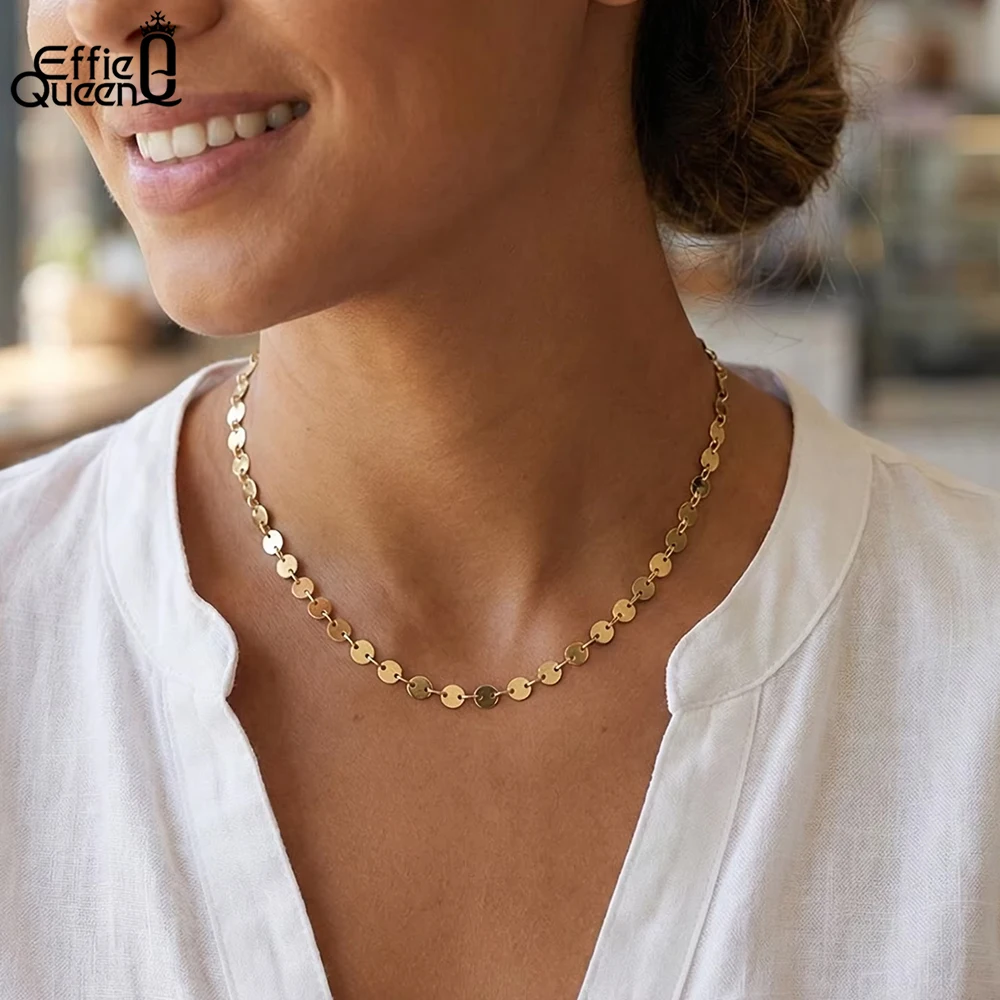 

Effie Queen 925 Sterling Silver Glitter Chain Choker Necklace Simple Jewelry for Women Shiny Banquet Party Birthdays Gift SC80