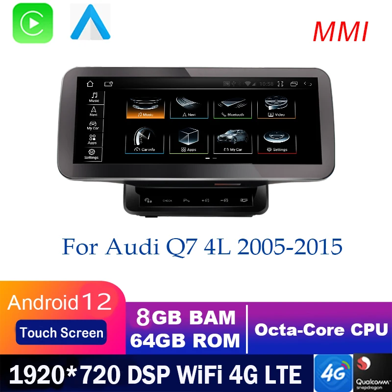 

Android 12 8G+64G Touch Screen For Audi Q7 4L 2005-2015 Car GPS Navigation Radio Stereo Auto WiFi 4G LTE Multimedia Player NAVI