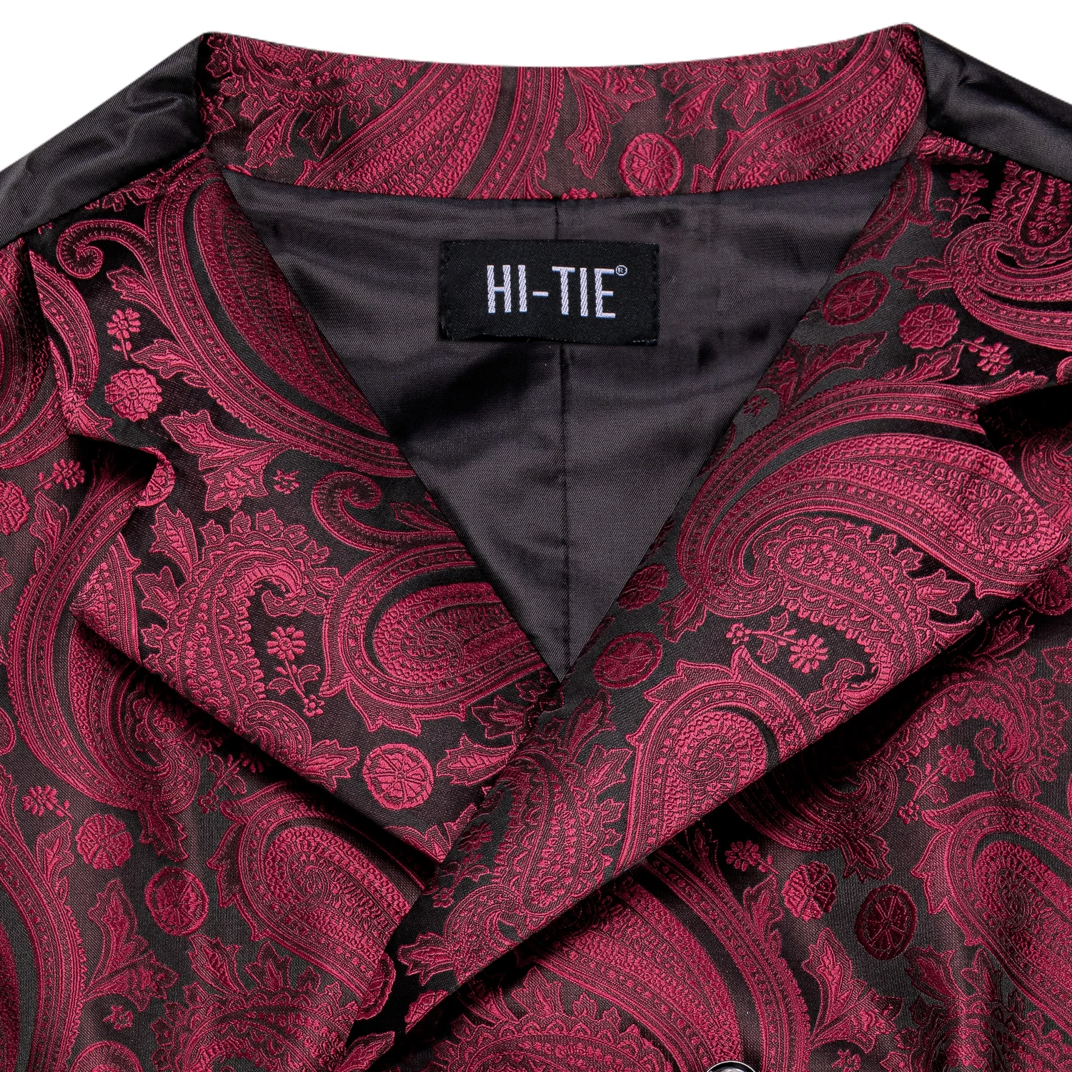 Hi-Tie-Chaleco rojo oscuro para hombre, chaqueta Jacquard de Cachemira de seda, corbata, gemelos de pañuelo para hombre, regalos de diseñador de