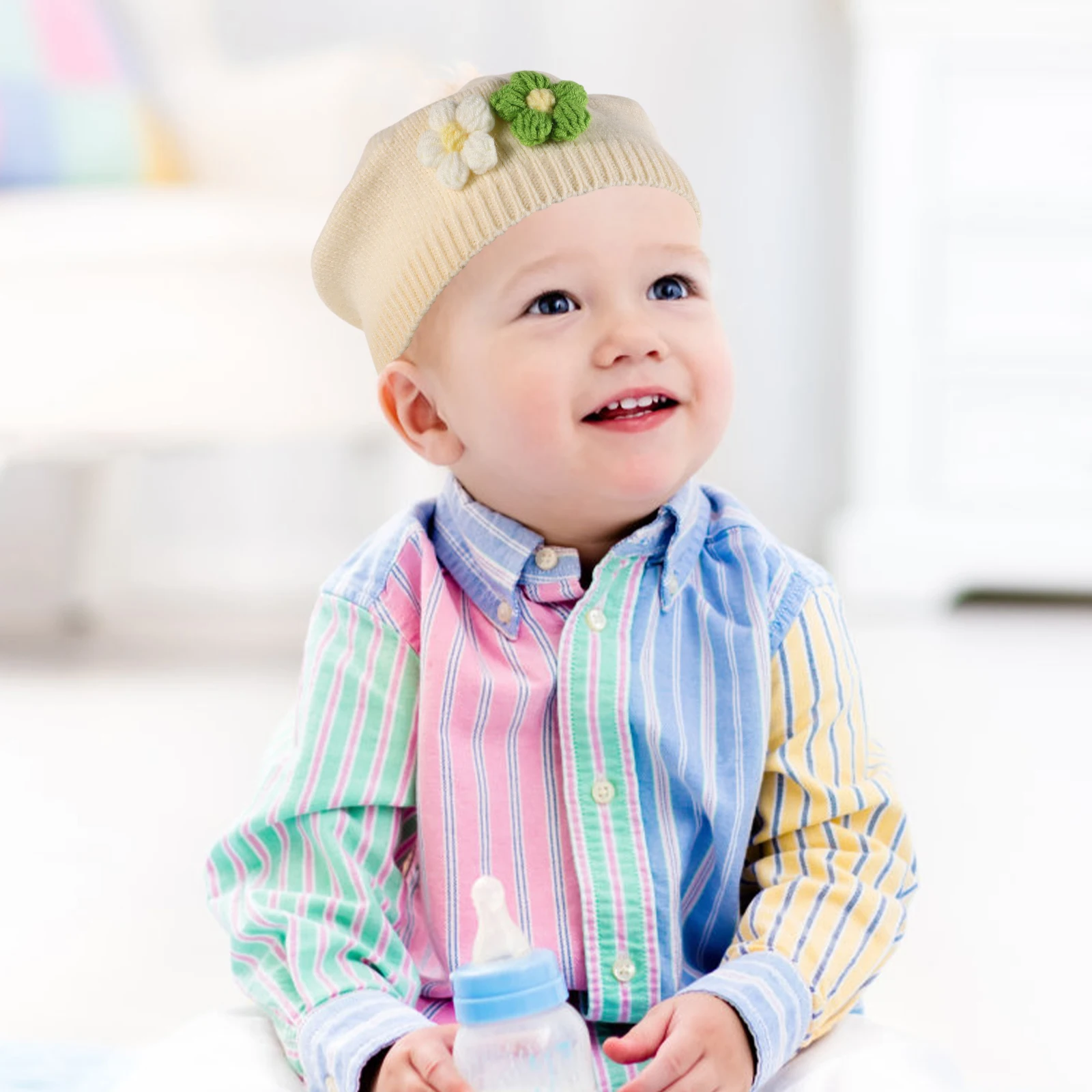

1pcs Baby Beret Knitted Hat Beanie Bonnet Cute Hats Green French Cap Newborn Toddler Winter Girls Soft Comfort durable