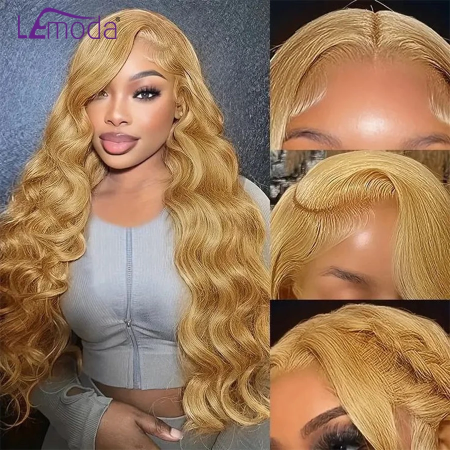 Perruque Body Wave Naturelle Blond Miel 27, Cheveux Humains, 13x6, 13x4, Pre-Plucked, Densité 250, 32, 34 Pouces